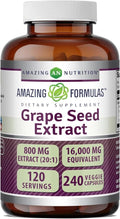 Amazing Formulas Grape Seed 800 Mg | Standardized 20:1 Extract | 240 Veggie Capsules |16000 Mg Equivalent | Non-GMO | Gluten-Free | Made in USA