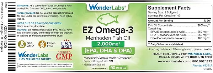 Atlantic Menhaden Fish Oil Omega-3 2000 mg, Burpless, Made in The USA, Perfect Balance of EPA+ DHA + DPA 90 Softgels