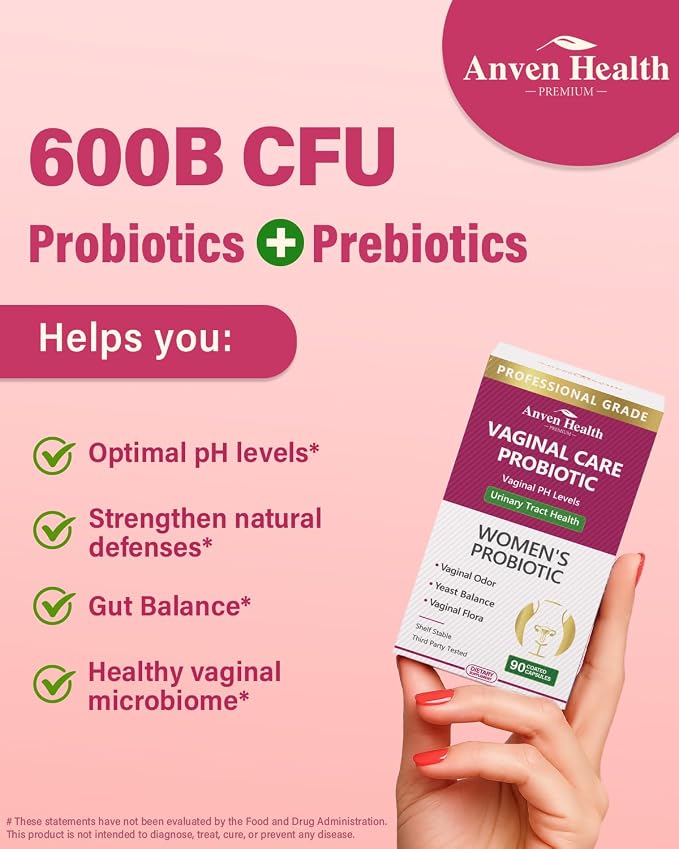 Vaginal Probiotics for Women pH Balance with Prebiotics - 60 Billion CFU for Odor, Yeast & Digestion - Cranberry for Urinary Tract & Hormonal Balance - Vegan & Non-GMO | 90 Capsules