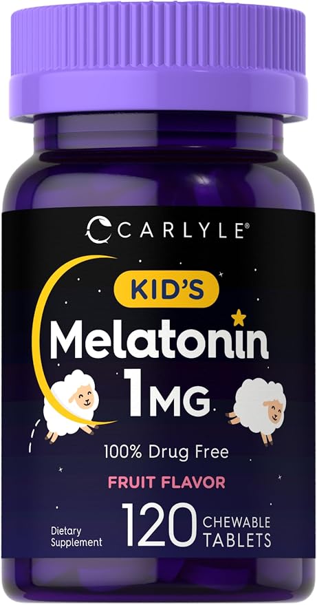Carlyle Kids Melatonin 1mg | 120 Chewable Tablets | Fruit Flavor | Vegetarian Supplement | Non-GMO, Gluten Free Formula