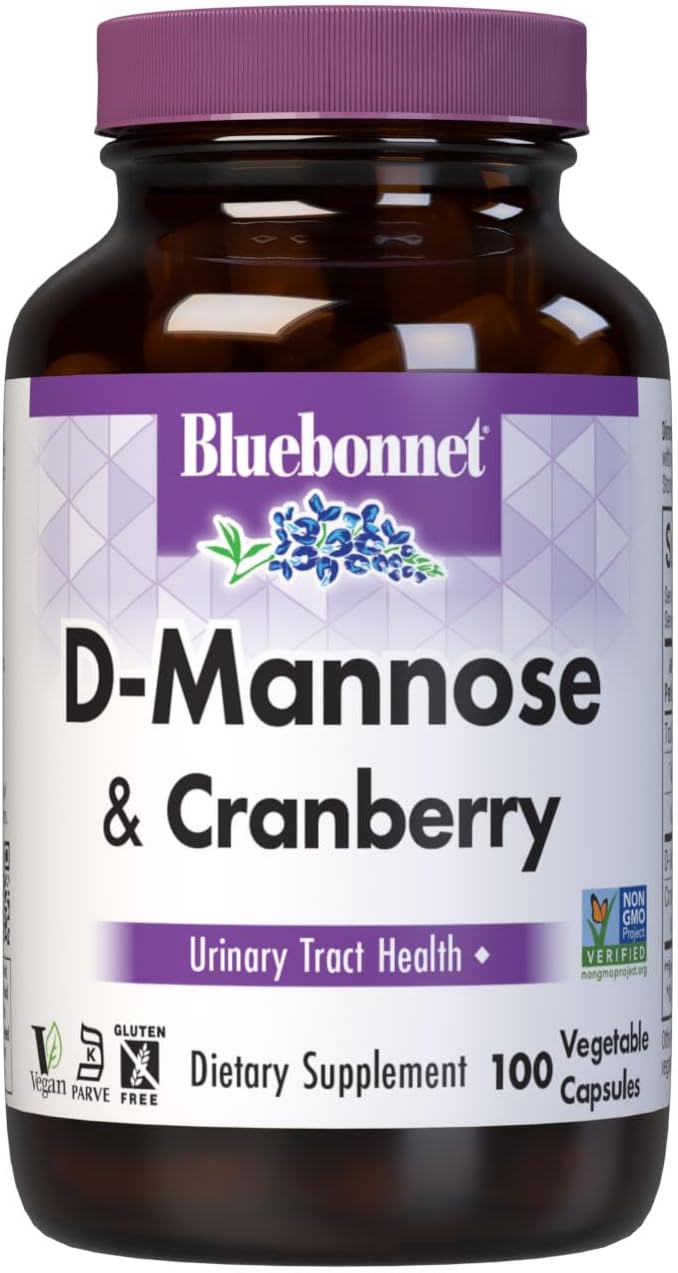 BlueBonnet Nutrition D-Mannose & Cranberry - Fast Acting Urinary Tract Support for Men & Women* - Non-GMO, Vegan, Kosher, Gluten-Free - 100 Vegetable Capsules, 50 Servings