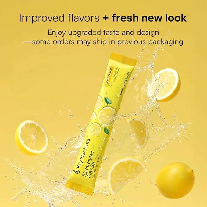 KEY NUTRIENTS Electrolytes Powder Packets - Multivitamin Lemonade 20 Pack Hydration Packets - Travel Hydration Powder - Improved Refreshing Taste - Made in USA - No Sugar, No Calories, Gluten Free