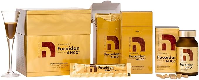Fucoidan Powered with AHCC® Brown Seaweed Immunity Supplement with High Purity Mekabu Mozuku Agaricus 5 Bottles - 800 Vegetable Capsules