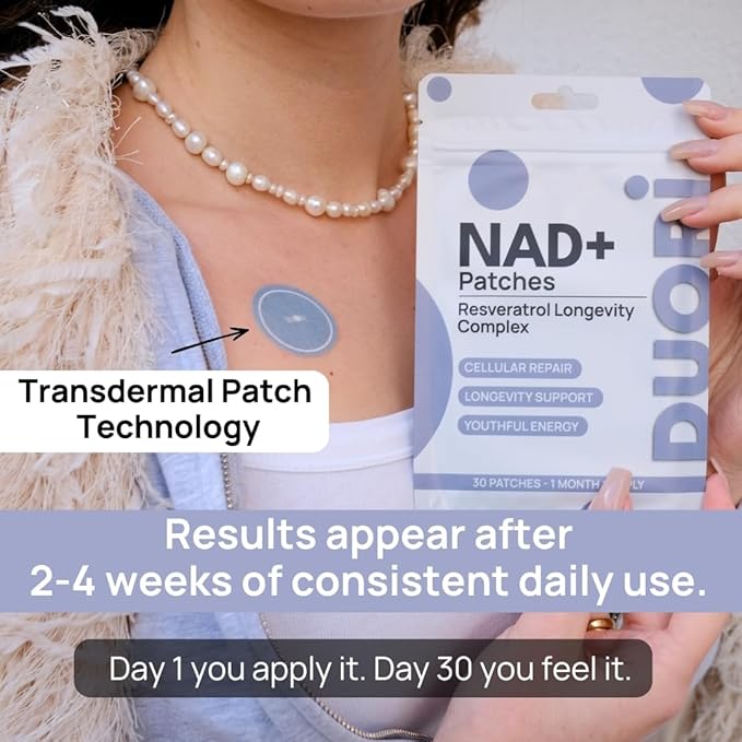 DUORI NAD+ Patch - Healthy Aging - NMNH - Resveratrol - CoQ10 - Lion's Mane - NAD+ - Vegan Daily Patch - 30 Patches