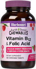 BlueBonnet Nutrition Earth Sweet Vitamin B12 & Folic Acid Chewable Tablets, Cream Raspberry 180 Count (Pack of 1)