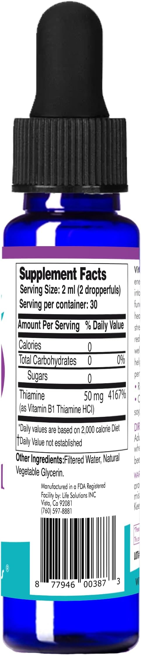 Life Solutions Vitamin B1 Dropper 2 oz - Thiamine B1 Supplement - Essential B1 Vitamins for Energy Boost and Nervous System Support - Liquid Formula for Easy Absorption