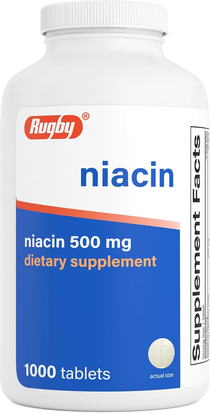Rugby Niacin 500mg - Vitamin B3 Supplement for Men and Women - 1,000 Tablets (1-Pack)