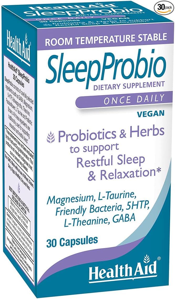 HealthAid SleepProbio, Vegan Sleep Support Supplement, 30 Capsules, Once Daily Probiotics and Herbs to Support Restful Sleep & Relaxation