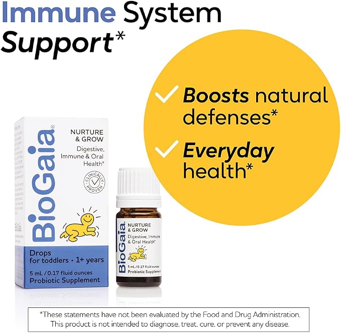 BioGaia Nurture & Grow for Toddlers | Ages 1+ | Liquid Probiotic | Allergen-Free | Triple-Benefit Probiotic for Kids | Digestive Health, Immune Support & Oral Health Protection | 25-Day Supply