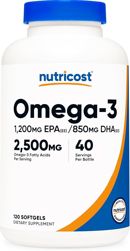 Nutricost Omega 3 Fish Oil - 2500MG, 120 Softgels (40 Serv) - Fish Oil, Wild Caught! 1200mg EPA 850mg DHA - Non-GMO, Gluten Free