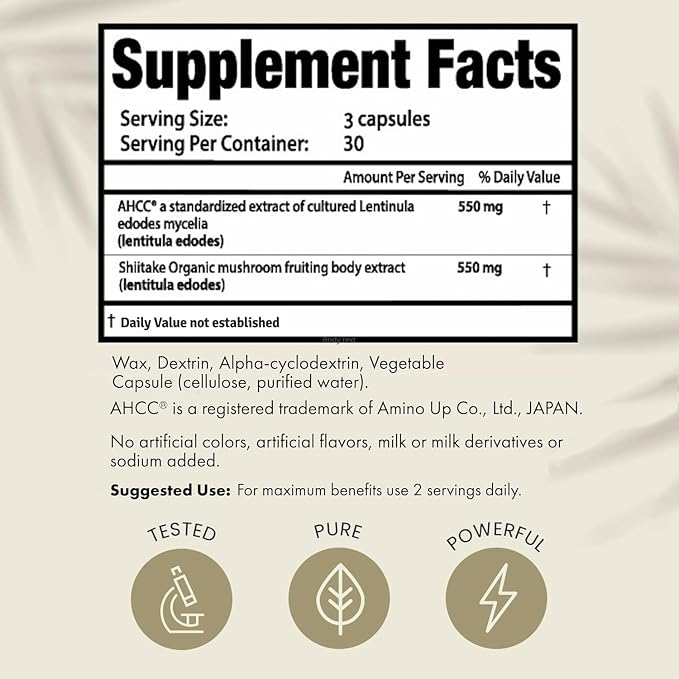 HPD Rx Premium AHCC & Shiitake Mushroom 1100 mg per Serving Supplement, Natural Immunity Booster, Maintains Natural Killer Cell Activity | AHCC is Proven in 30+ Studies | 30-Day Supply, 1-Pack