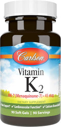 Carlson - Vitamin K2 MK-7 (Menaquinone), 45 mcg, Bone Support, Calcium Bioavailability, K2 Vitamin, Vitamin K-2, 90 Softgels