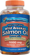 Omega-3 Wild Alaskan Salmon Oil 1000mg Softgels - Omega 3, Wild Alaskan Fish Oil, Softgels, Salmon Oil for Humans - 210 Count (Pack of 1)