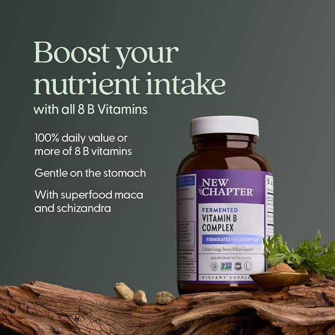 New Chapter Vitamin B Complex, Fermented Vitamin B Complex, USDA Organic, ONE Daily for Cellular Energy + Brain + Beauty, 100% Vegan, Gluten-Free - 90 Count