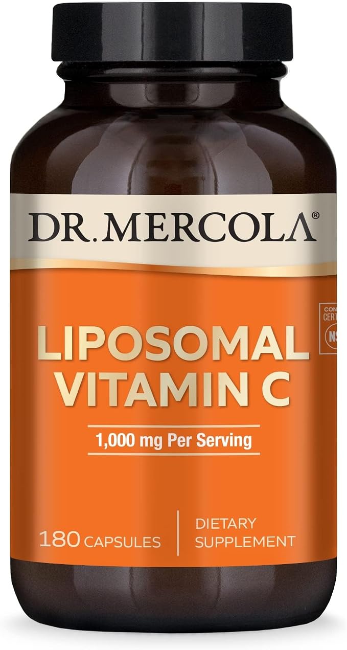 Dr. Mercola Liposomal Vitamin C - Brain, Heart, Eye & Immune Support - Provides 1,000 mg of Bioavailable Vitamin C - Non-GMO, Gluten-Free & Soy-Free - 180 Capsules (90 Servings)