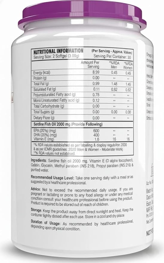 Omega 3 Fish Oil | Omega 3 Fish Oil Capsules for Women and Men | Triple Strength Fish Oil | Burpless, EPA 600 - DHA 400 Supplement, 60 Softgel Capsules