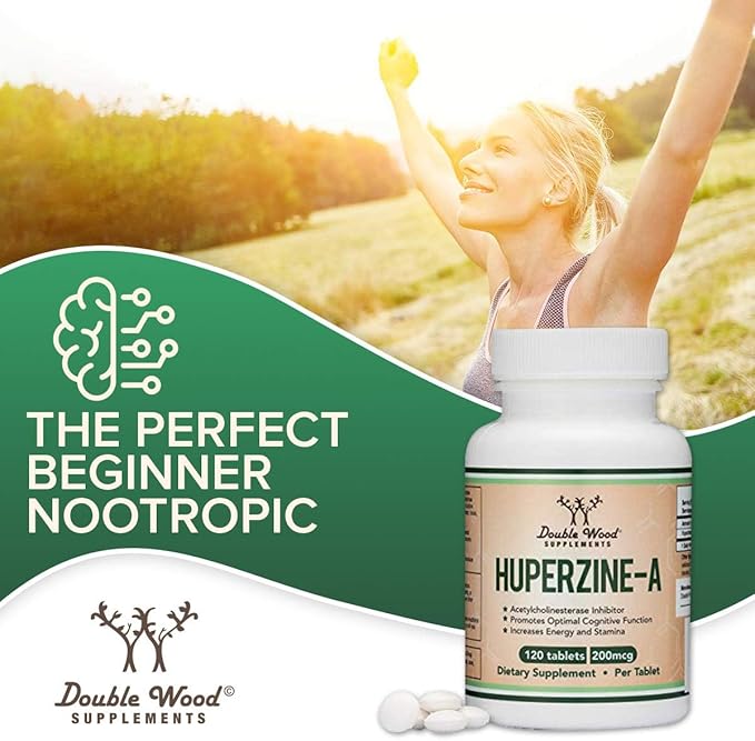 Huperzine A 200mcg (Third Party Tested) 120 Tablets, Brain Supplement to Promote Acetylcholine (Acetylcholinesterase Inhibitor) - Supports Memory and Focus by Double Wood
