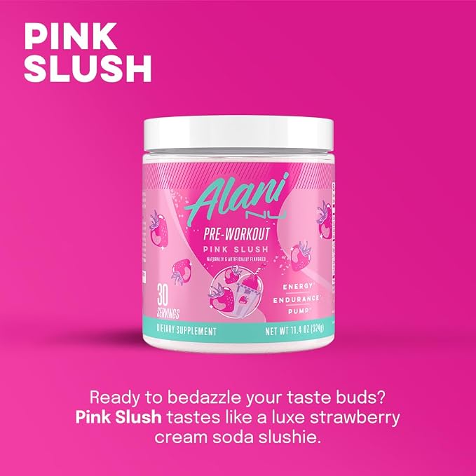 Alani Nu Pre Workout Powder Pink Slush, Amino Energy Boost, Endurance Supplement, Sugar Free, 200mg Caffeine, L-Theanine, Beta-Alanine, L-Citrulline, 30 Servings