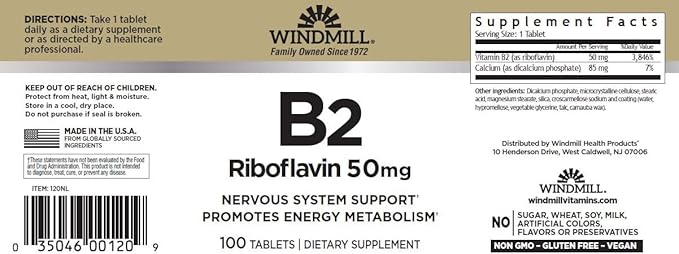 Windmill Vitamin B-2 50 mg Tablets - 100 ea (2 Pack)