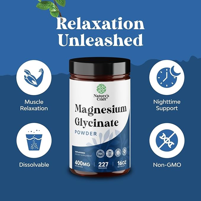 Potent Magnesium Glycinate Powder 400mg - Calm Magnesium Powder Bulk for Muscle Relax, Calm & Sleep Support for Adults - Glycinate Mag Soothe Vegan & Non-GMO Supplement - 2 Pack