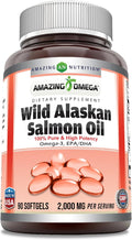 Amazing Omega Wild Alaskan Salmon Oil 2000mg Per Serving Softgels Supplement (90)