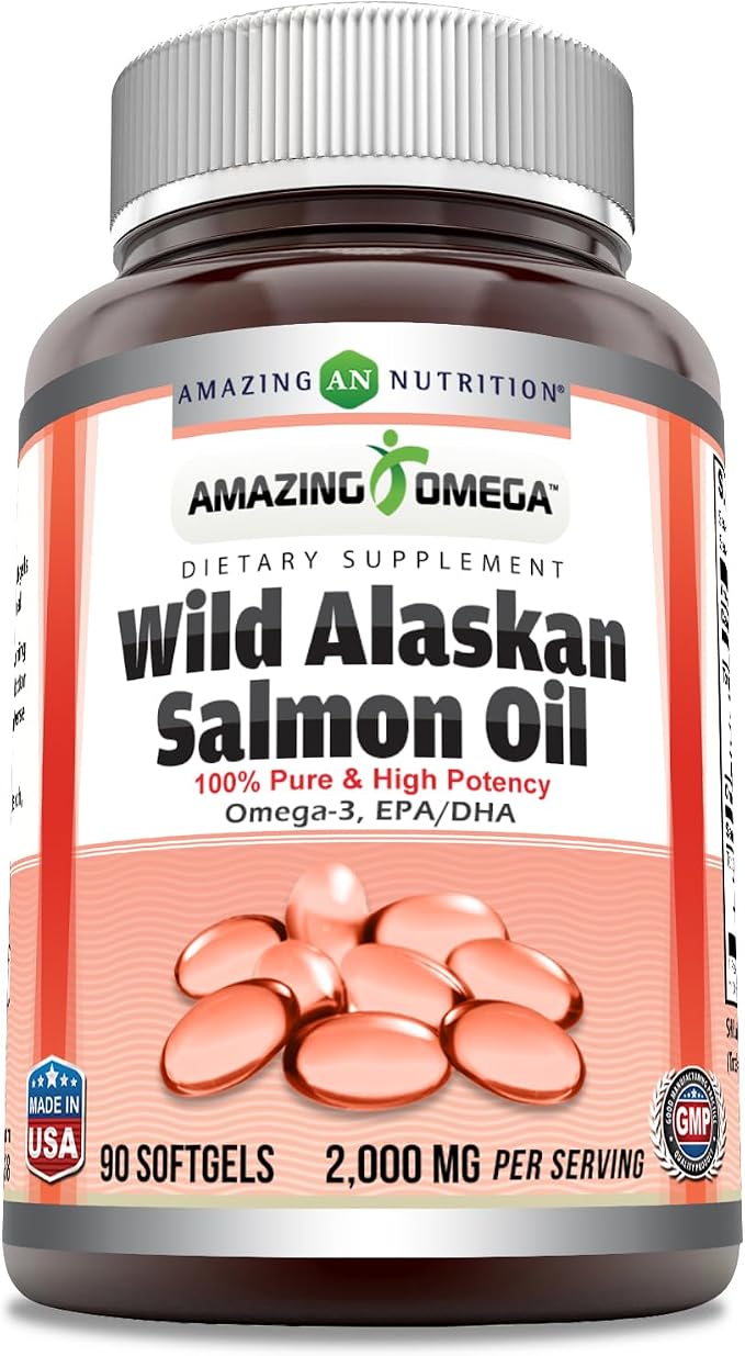 Amazing Omega Wild Alaskan Salmon Oil 2000mg Per Serving Softgels Supplement (90)