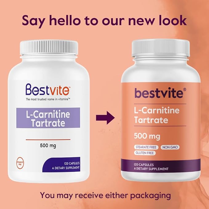 BESTVITE L-Carnitine Tartrate 500mg per Capsule (240 Capsules)(120x2) - No Stearates - Non GMO - Gluten Free - Supports Heart Health & Energy Production*
