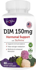 Women’s DIM Complex 150mg - Bioperine Estrogen Balancing Pills for Menopause & Hot Flashes Relief Support Hormonal Acne Powerful Supplement - 60 Capsules - Made in USA