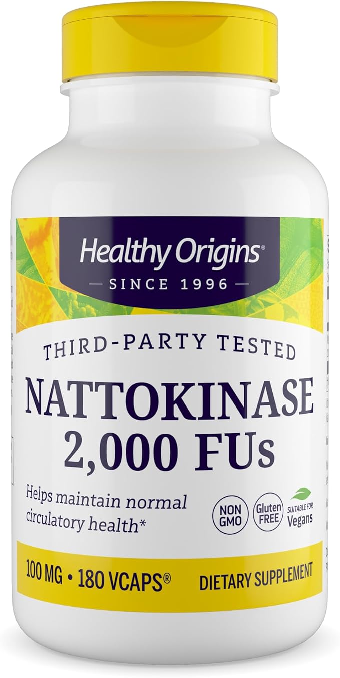 Healthy Origins Nattokinase 2,000 FU's (100 mg, Non-GMO, Gluten Free, Circulatory Support), 180 Veggie Caps