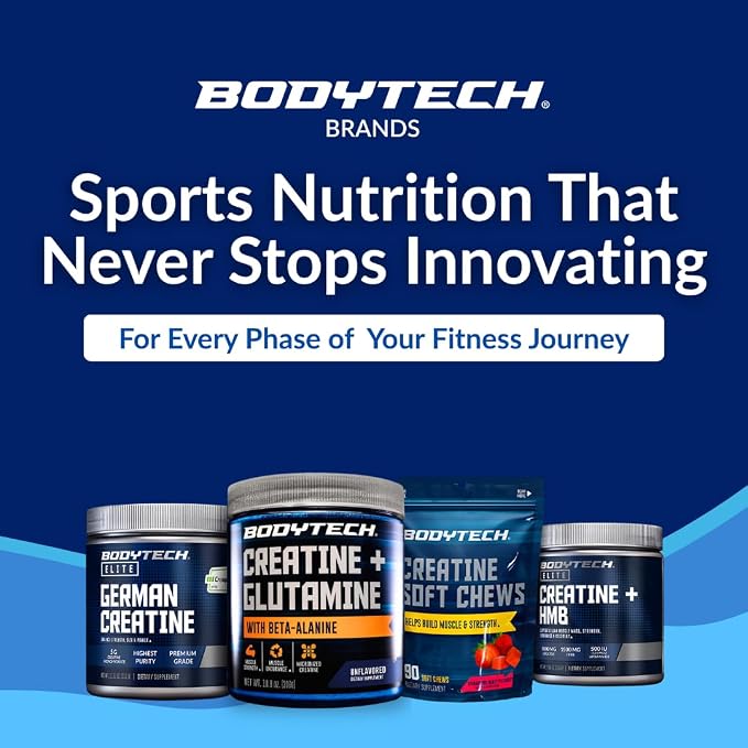 BodyTech Creatine + Glutamine with Beta Alanine Powder, Supports Training & Recovery, Pre Workout & Post Workout Supplement for Men & Women, Unflavored, Gluten Free, 10.8 Oz, 30 Servings