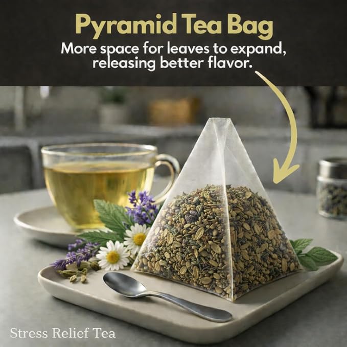 Tozzy Organic Stress Relief Tea – 6 Super Herb Calming Spiced Blend – Caffeine-Free with Licorice Root, Ginger & Cinnamon – Smooth, Naturally Sweet – 100 Pyramid Tea Bags
