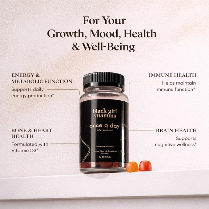 Black Girl Vitamins Once a Day - Womens Multivitamin Gummy - Vitamin A, B, C, E and Zinc. Multivitamin for Women, Immune Support. Vegan, Gluten-Free. Made in The USA (30 Day Supply, Strawberry)