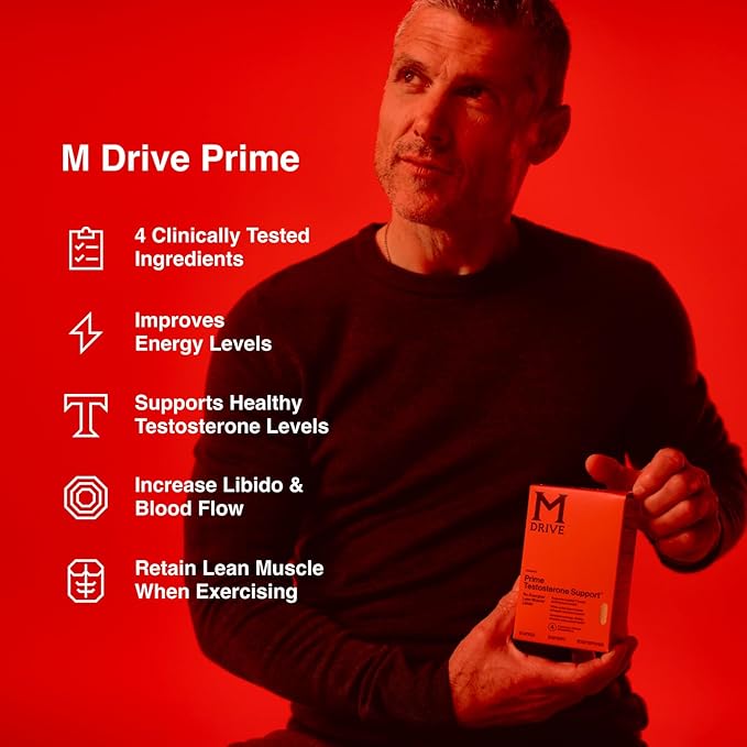 Mdrive Prime - Men's T-Support Supplement, Max Energy, Focus & Lean Muscle, KSM-66 Ashwagandha, S7 Nitric Oxide Booster, Bioperine and DHEA, 60 Servings, 120 Count