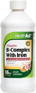 HealthA2Z® Liquid Vitamin B-Complex Plus Iron, Natural Orange Flavored, 16oz (473ml)