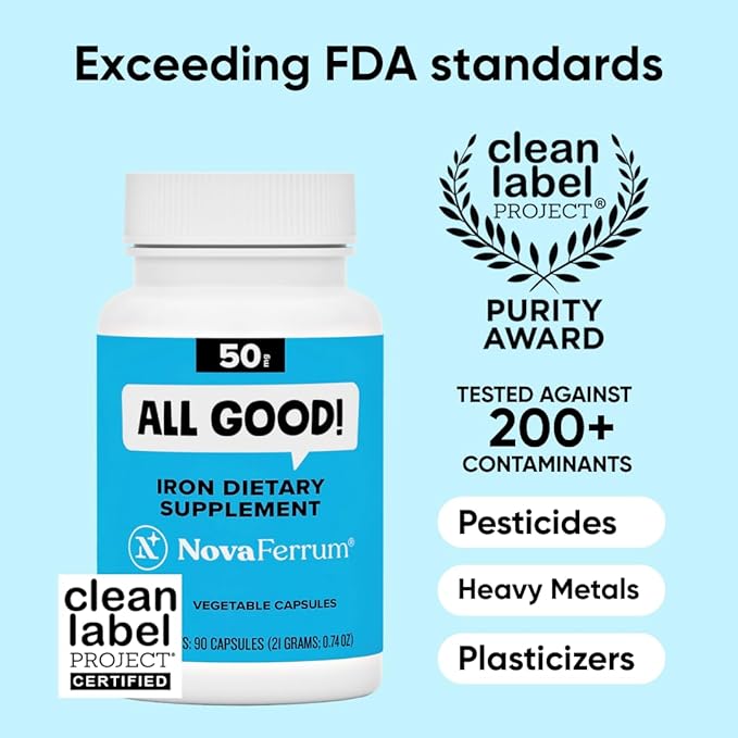 NovaFerrum All Good | Iron Capsule Supplements for Adults | Anemia | 50mg of Iron | 90 Servings | Sugar Free | Vegan | Gluten Free (Pack of 2)