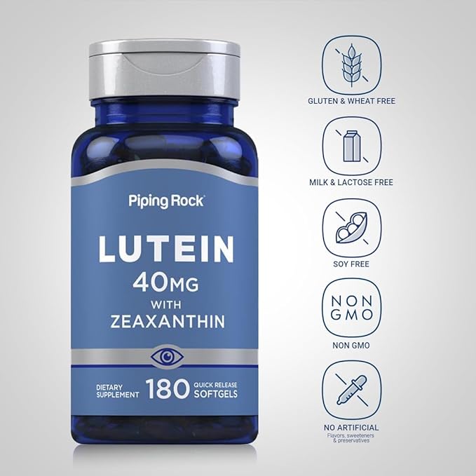 Piping Rock Lutein and Zeaxanthin Supplement | 40 mg | 180 Softgels | Eye Vitamins from Marigold Flower Extract | Non-GMO, Gluten Free