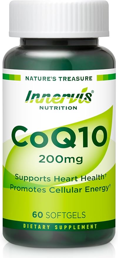 High Absorption CoQ10 200mg Softgels for Heart Health & Energy Metabolism - Potent Antioxidant Supplement for Statin Users - 30 Day Supply by Innervis Nutrition