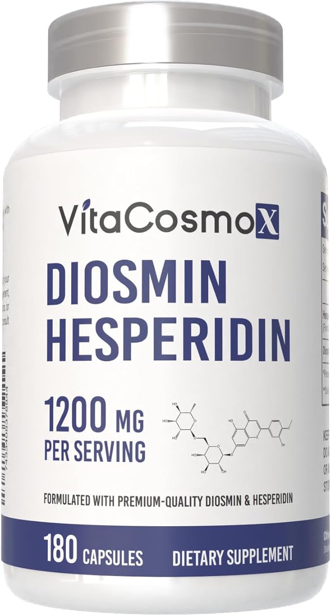Diosmin Hesperidin 1200 mg Complex, 240 Capsules, Citrus Bioflavonoids Rich Fruit Extract, 100% Vegetarian, Non-GMO & Gluten Free (180 Count (Pack of 1))