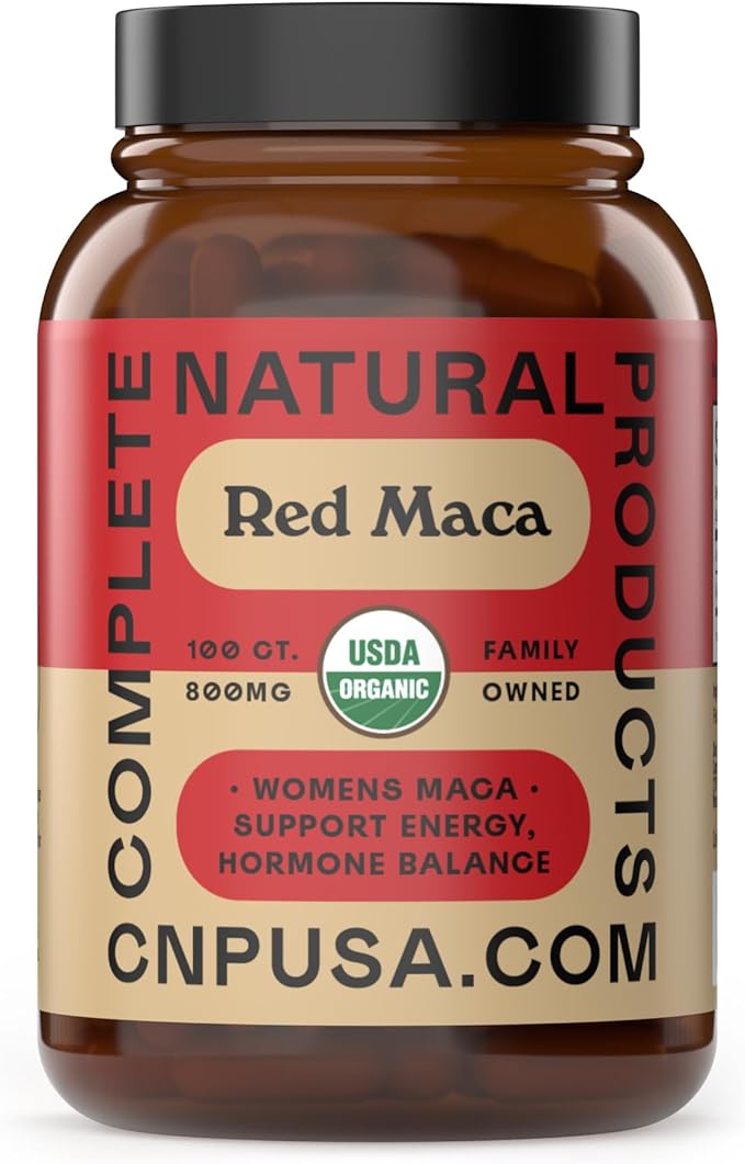 Organic Red Maca Root Capsules 800mg - Gelatinized Red Maca Powder Supplement, Plant Based Vegetarian Pills, Non GMO Clean Formula, 100 Count Glass Bottle, Made in USA Certified Organic Supplement