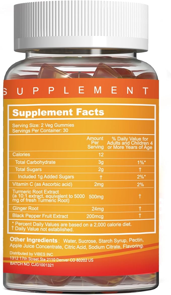 Turmeric Curcumin Gummies 500mg for Adults, with Black Pepper, Ginger Root, Vitamine C, Low Sugar Fruit Gummies, Orange Flavor - 120 Counts