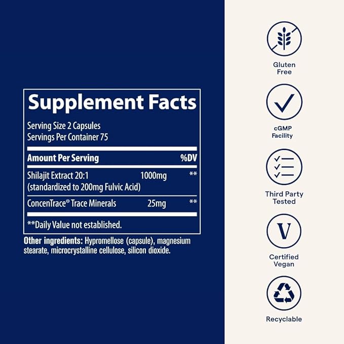 Trace Minerals Shilajit Capsules - Shilajit Supplement for Daily Wellness - Immunity Support - Energy, Brain Health & Digestion Support - 150 Count (75 Servings)