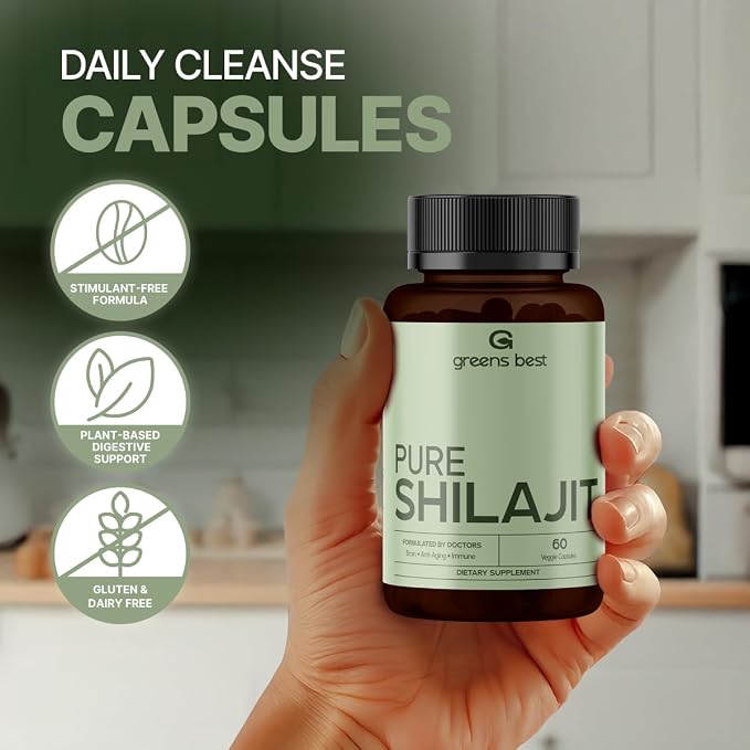 GREEN'S BEST Pure Himalayan Shilajit Capsules – Organic Fulvic Acid Supplement for Energy & Immune Support – Boosts Stamina & Brain Health – Vegan, No Additives
