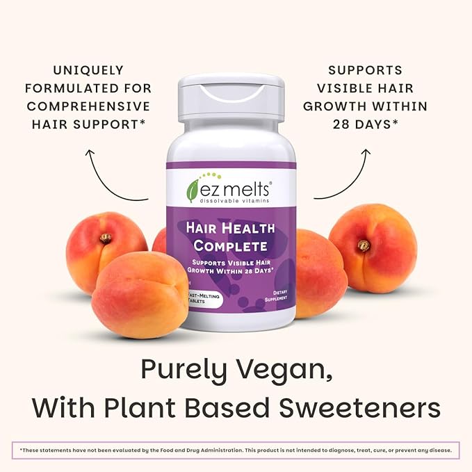 EZ Melts Hair Health Complete - Hair Supplement to Support Strength & Growth - Includes AnaGain Nu, Biotin, Apigenin, Bambo Silica & More - 120 Sublingual Tablets (60 Servings)