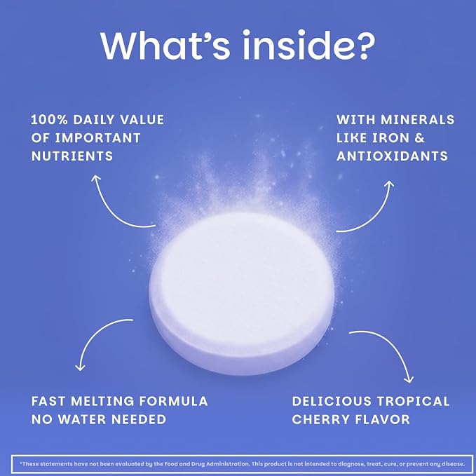 EZ Melts Multivitamin + Iron - Daily Multivitamin for Women & Men - Supports Healthy Energy Levels & Antioxidant Protection - Non-GMO & Vegan - Tropical Cherry - 60 Dissolvable Tablets (30 Servings)