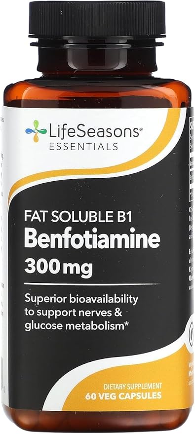 LifeSeasons Benfotiamine 300 mg per 2 Capsules – High‑Absorption Fat‑Soluble Vitamin B1 Supplement for Nerve & Metabolic Support, Cognitive & Circulatory Health – 60 Vegan Capsules