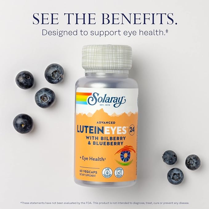 SOLARAY Advanced Lutein Eyes 24 mg - Lutein and Zeaxanthin Supplements - Eye Health Support with Blueberry and Bilberry Extract - Vegan, 60-Day Guarantee, Lab Verified - 60 Servings, 60 VegCaps