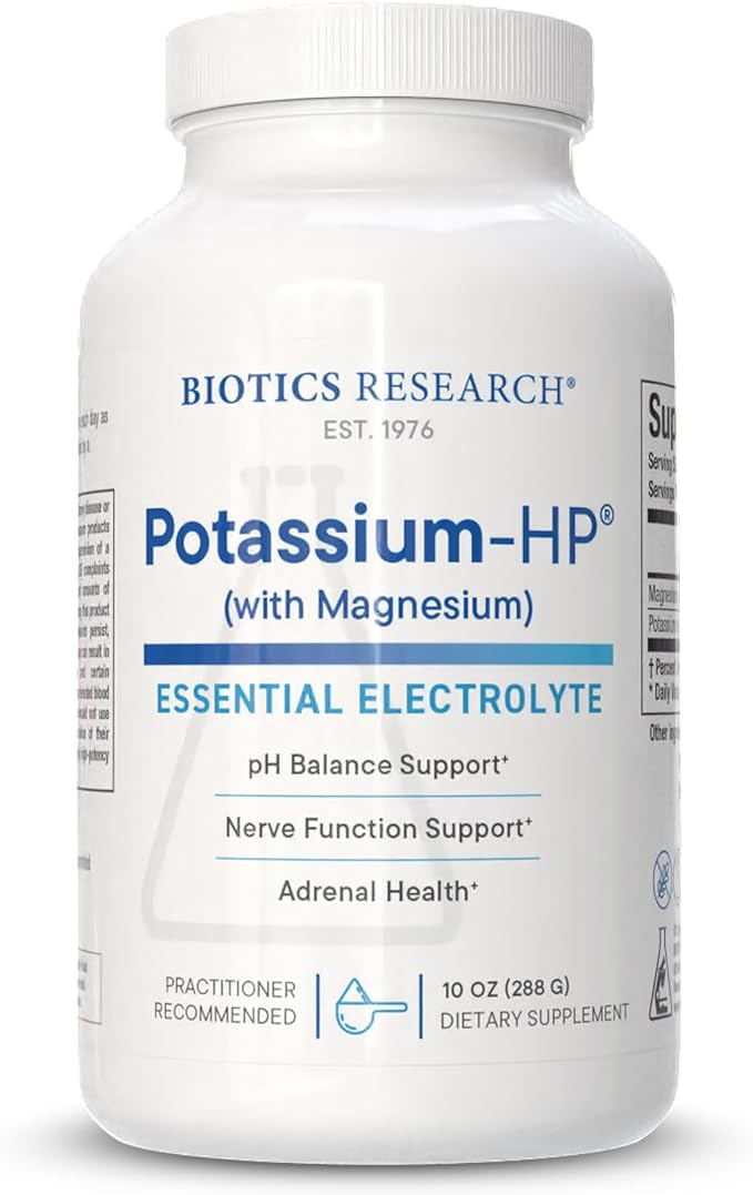 Biotics Research Potassium HP Potassium with Magnesium, Powdered Formula, Electrolyte, Supports Cardiovascular, Renal and Bone Health, Essential Mineral for Vascular and Muscle Function, 10 Ounces