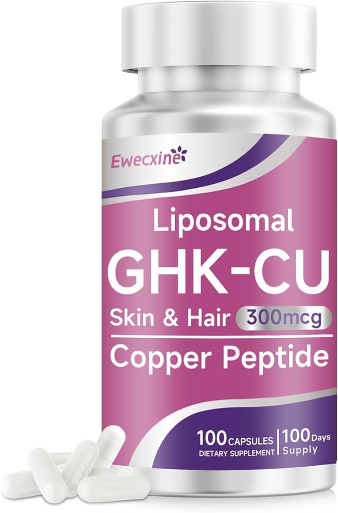GHK-Cu Copper Peptide Supplement, 300 mcg per Serving, Liposomal Formula, 100 Vegan Capsules – Beauty Support Matrix with Biotin, Phytoceramides & Herbal Blend