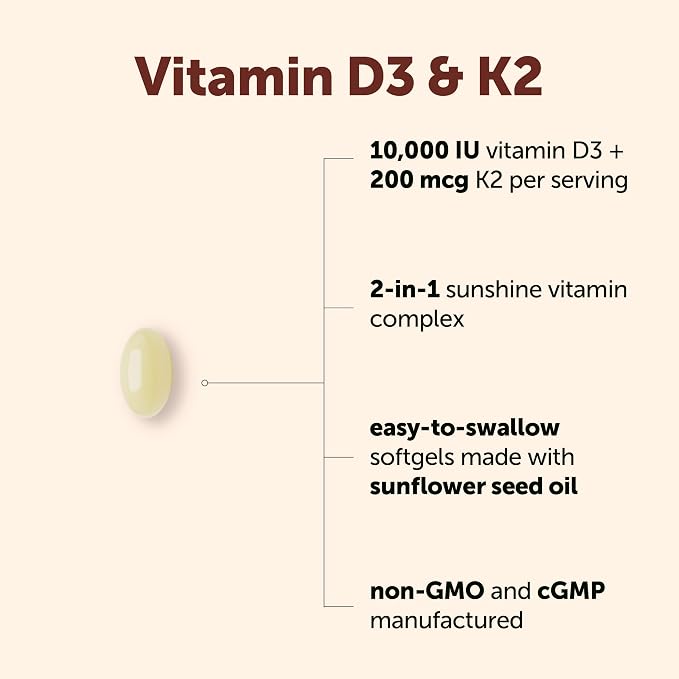 Micro Ingredients Vitamin D3 10,000 IU + K2 MK-7 200 mcg Per Serving, 90 Softgels | Extra Strength* 2-in-1 D3 K2 Supplement | Easy-to-Swallow Softgels Made with Coconut Oil | Non-GMO, Gluten Free