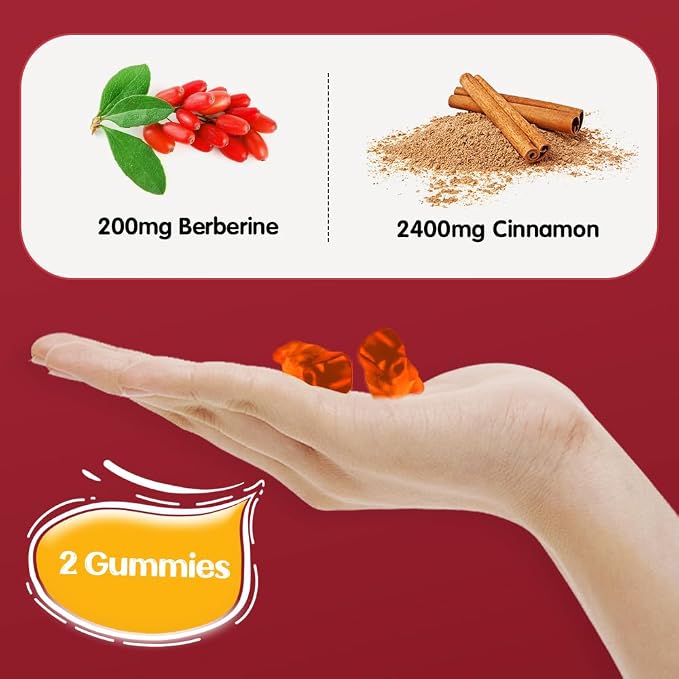 Cinnamon Supplements, Premium Ceylon Cinnamon Gummies 2400mg with Berberine, Turmeric, Apple Cider Vinegar, Bitter Melon, Chromium - Vegan, Non-GMO丨60 Counts